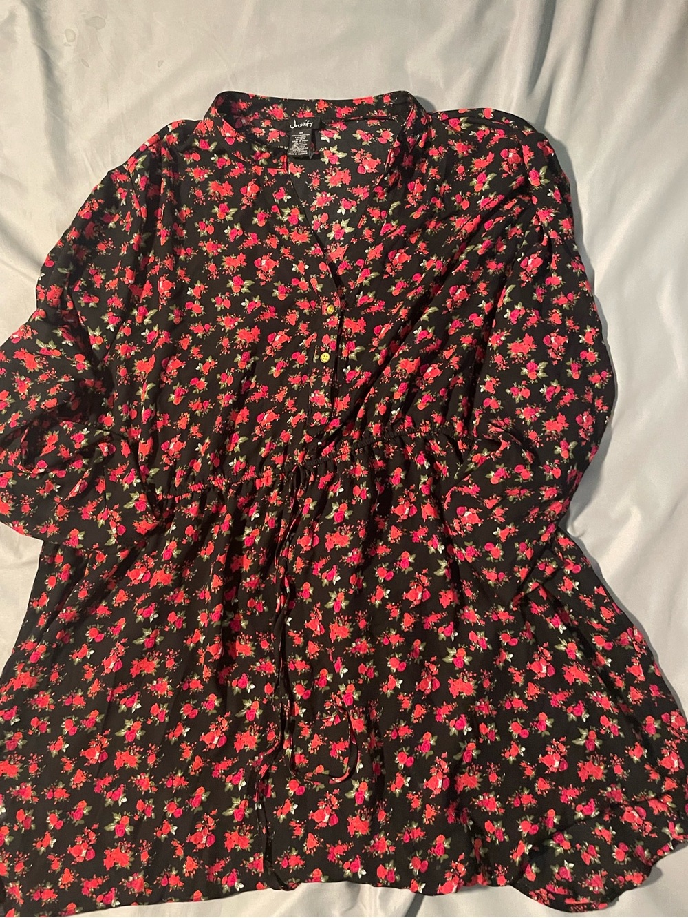 Justify Black Blouse with Red and Pink Floral Print